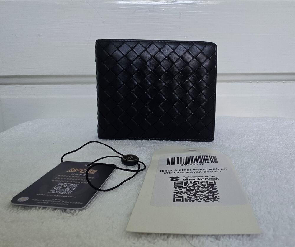 Bottega Veneta Men's Black Woven Bifold Folding Wallet Made Italy w/COA